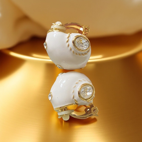 Chic Gold and White Clip-On Earrings - Picture 3 of 5